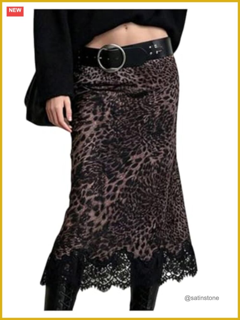 Women's Leopard Print Lace Fishtail Midi Skirt Elastic Waist Y2K
